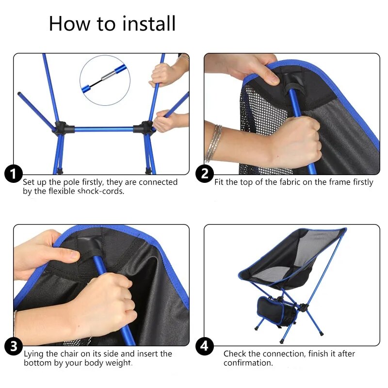 Silla plegable ultraligera para viaje, asiento superduro de alta carga para acampar al aire libre, portátil para playa, senderismo, Picnic, herramienta de pesca