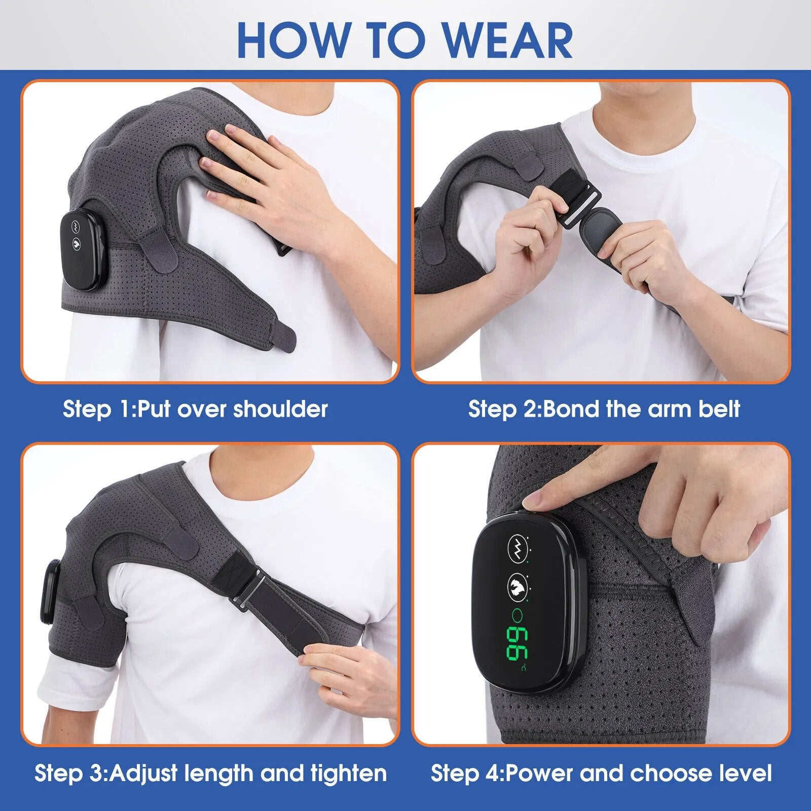 Soporte de masaje de hombros con calefacción eléctrica, cinturón de calefacción LED ajustable