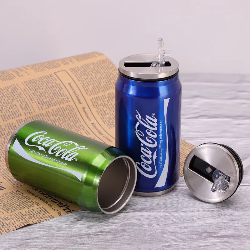Termo de Cola de acero inoxidable, taza de agua, frascos de vacío de viaje para coche, de doble capa taza de bebida, taza de paja, lata de Soda