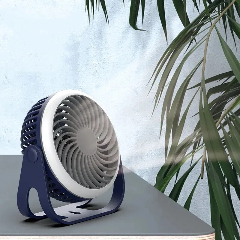 Ventilador de refrigeración de aire de mesa montado en la pared para el hogar, soplador de viento de 3 engranajes, batería de 1200mAh, ventilador eléctrico recargable por USB inalámbrico con lámpara LED