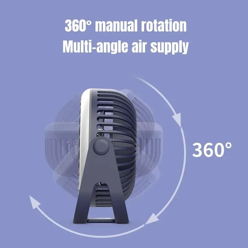 Ventilador de refrigeración de aire de mesa montado en la pared para el hogar, soplador de viento de 3 engranajes, batería de 1200mAh, ventilador eléctrico recargable por USB inalámbrico con lámpara LED