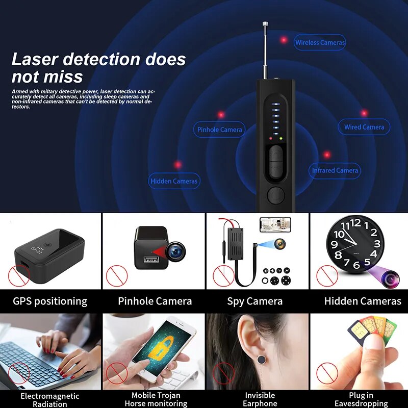 X13 cámara de rango completo, buscador oculto, dispositivo de escucha antiespía, rastreador GPS, escáner de señal inalámbrica RF para viajes, oficina en casa