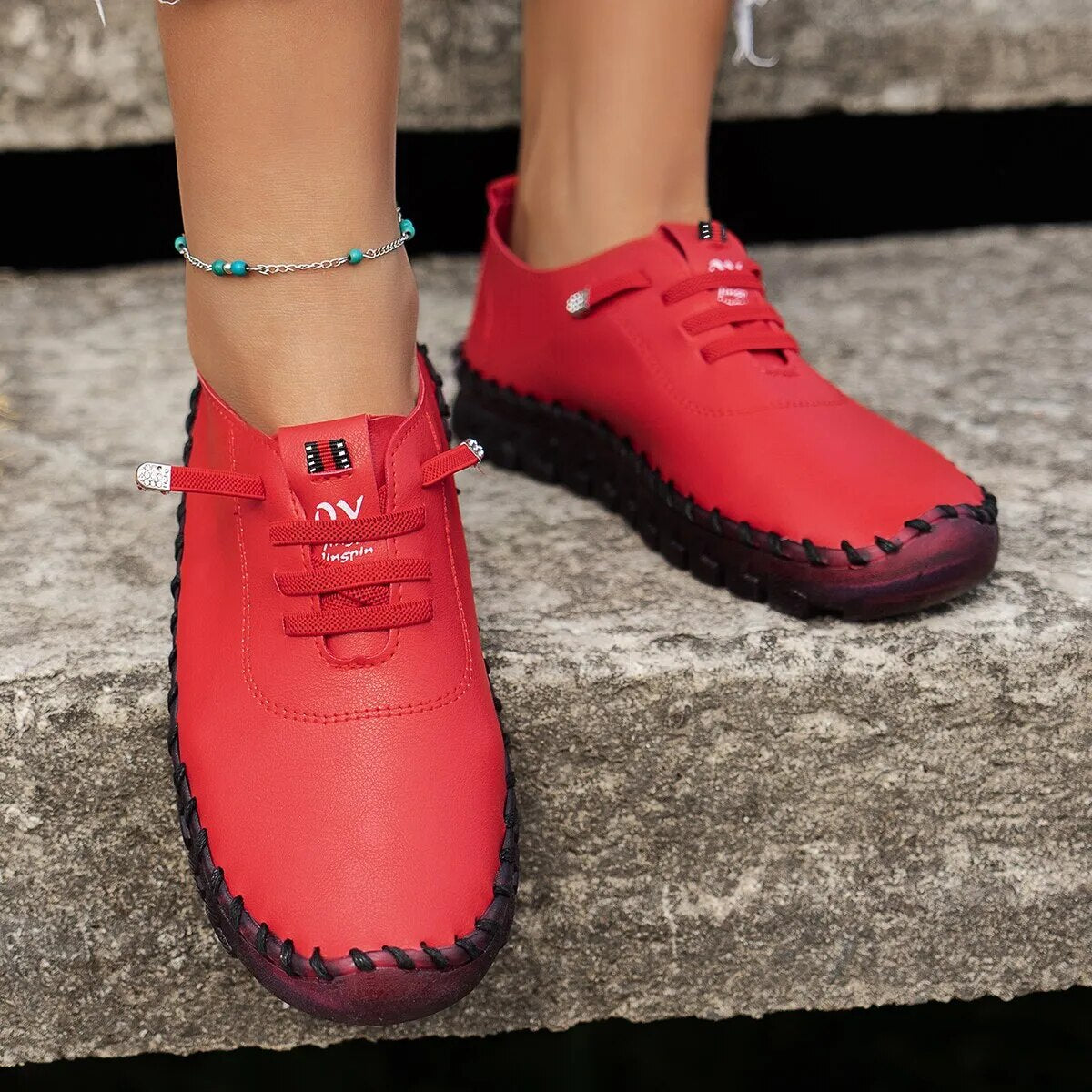 Zapatos vulcanizados informales de cuero Pu para mujer, calzado plano suave y cómodo