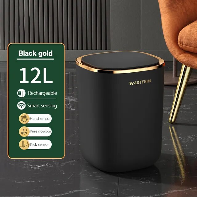 Cubo de basura automático con Sensor inteligente para el baño, cubo de basura de lujo para cocina, inodoro, hogar inteligente, 12L