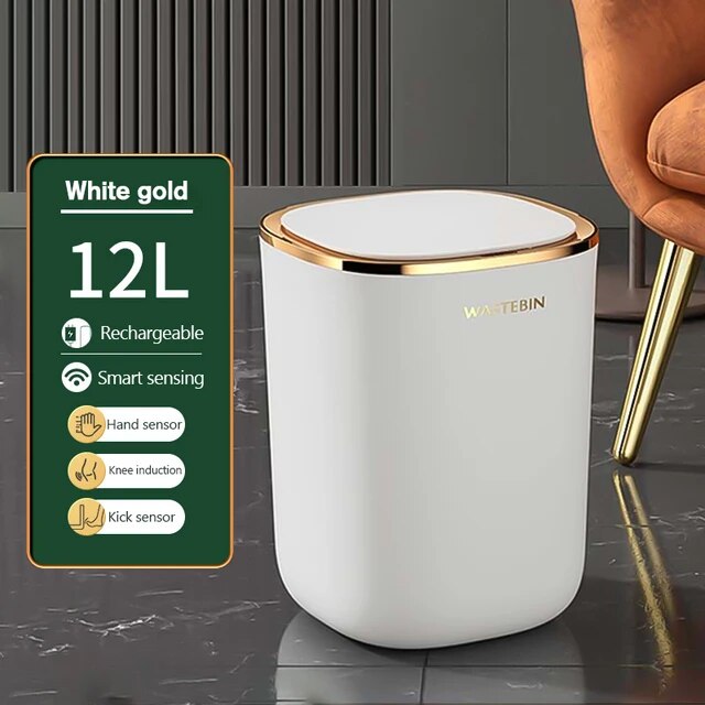 Cubo de basura automático con Sensor inteligente para el baño, cubo de basura de lujo para cocina, inodoro, hogar inteligente, 12L