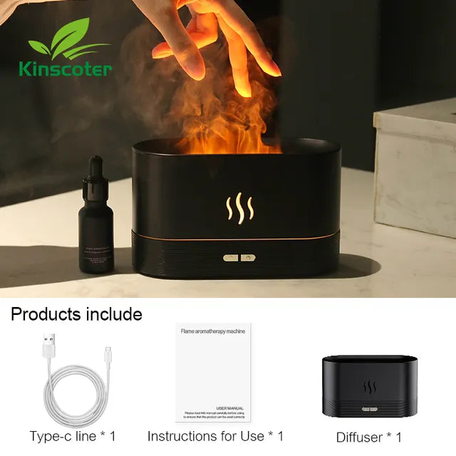 Kinscoter-Difusor de Aroma ultrasónico, humidificador de aire, generador de niebla fría, nebulizador Led, lámpara de llama de aceite esencial