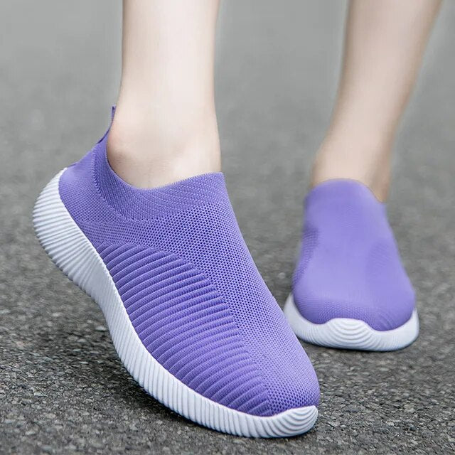 Zapatos vulcanizados planos sin cordones para mujer, zapatillas de deporte de alta calidad, mocasines para caminar, talla grande 42