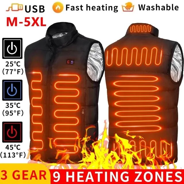 Chaqueta calefactora eléctrica para hombre y mujer, abrigo térmico de grafeno con USB, ropa deportiva para acampar, 9 zonas