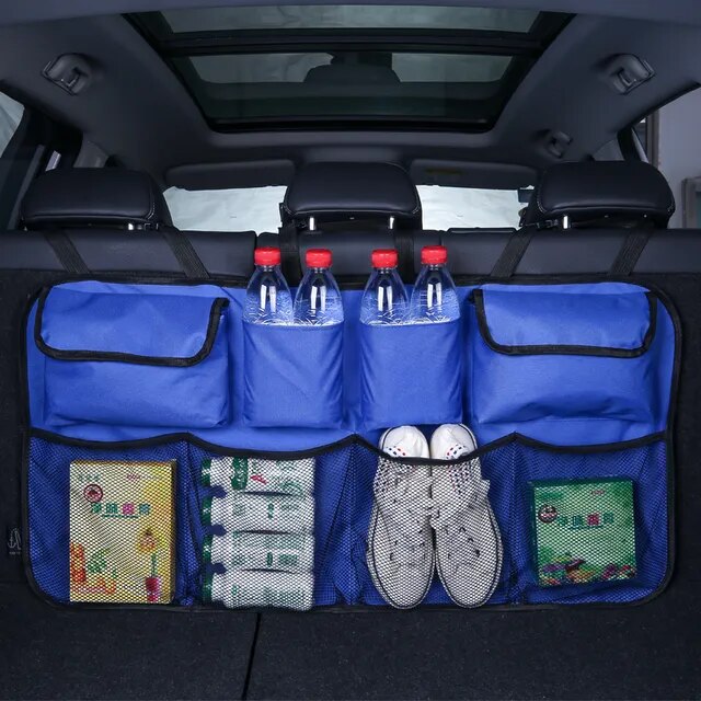 Organizador de maletero de coche, bolsa de almacenamiento de red de alta capacidad, ajustable, multiusos, Oxford, de respaldo de asiento trasero universal