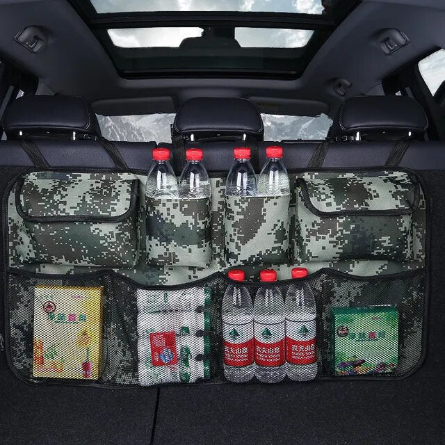 Organizador de maletero de coche, bolsa de almacenamiento de red de alta capacidad, ajustable, multiusos, Oxford, de respaldo de asiento trasero universal