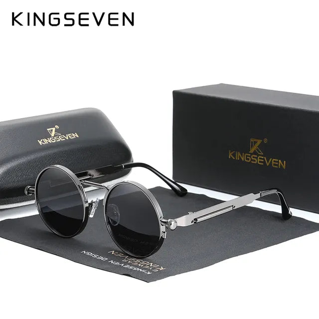 Gafas de Sol Polarizadas KINGSEVEN - Estilo Steampunk Vintage con Montura de Metal