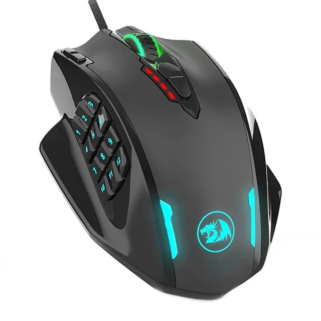 REDRAGON-ratón óptico para juegos M908 Impact, periférico con cable USB, RGB, 12400 DPI, 17 botones, programable, para ordenador, PC y portátil