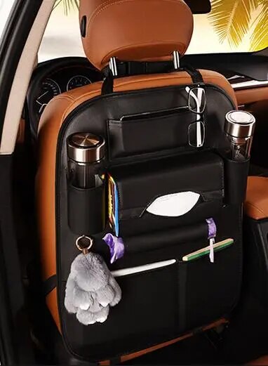 Bolsa organizadora Universal de cuero PU para asiento trasero de coche, caja de almacenamiento multifunción, estilismo automático, gran oferta