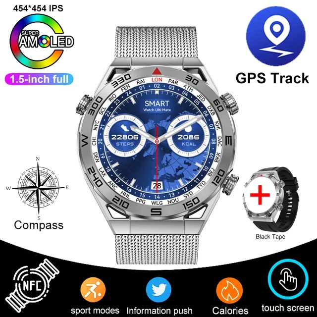 Reloj inteligente NFC para hombre, pulsera resistente al agua IP68, ECG + PPG, Pantalla AMOLED 2023x454 HD, control del ritmo cardíaco, llamadas por Bluetooth, para Huawei y Xiaomi, 454