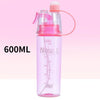 1 taza de agua con pulverizador creativo de 20,29 oz/600ml, taza de plástico para deportes al aire libre, botella de agua para Fitness