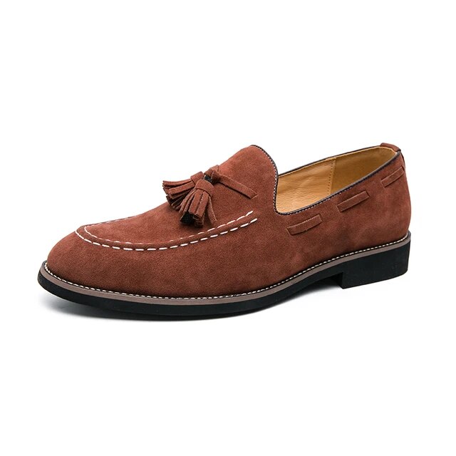 Mocasines de vestir clásicos para hombre, zapatos elegantes de marca, a la Moda Italiana, de ante, con borlas, de cuero, formales