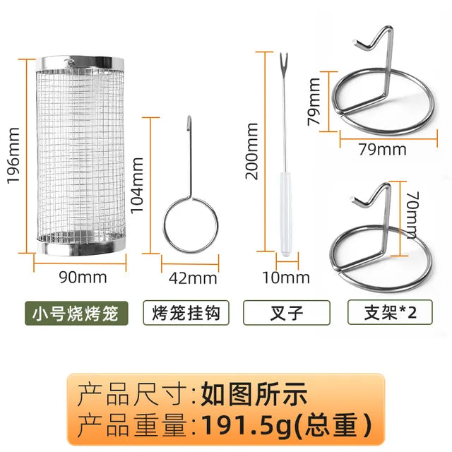 Cesta para parrilla de barbacoa, jaula redonda para barbacoa, jaula para humo para barbacoa al aire libre, red portátil para barbacoa, tambor giratorio, accesorios para barbacoa