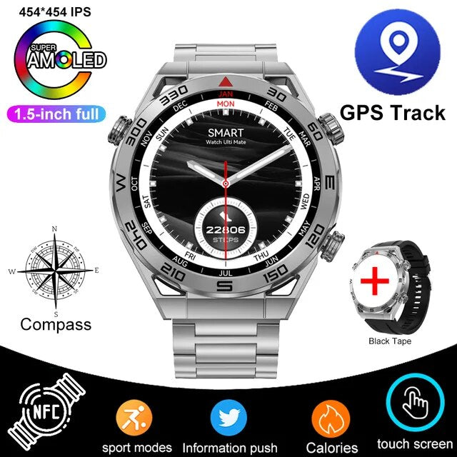 Reloj inteligente NFC para hombre, pulsera resistente al agua IP68, ECG + PPG, Pantalla AMOLED 2023x454 HD, control del ritmo cardíaco, llamadas por Bluetooth, para Huawei y Xiaomi, 454