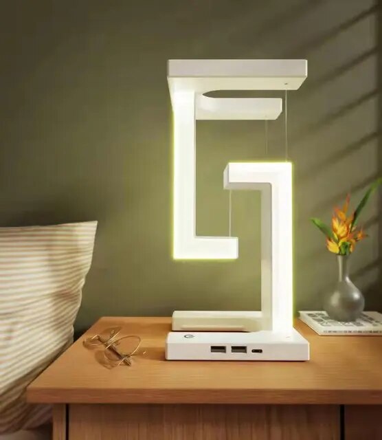 Lámpara LED de noche antigravedad con cargador inalámbrico, Multifunc lámpara de escritorio, regulable, decoración de dormitorio, 10W