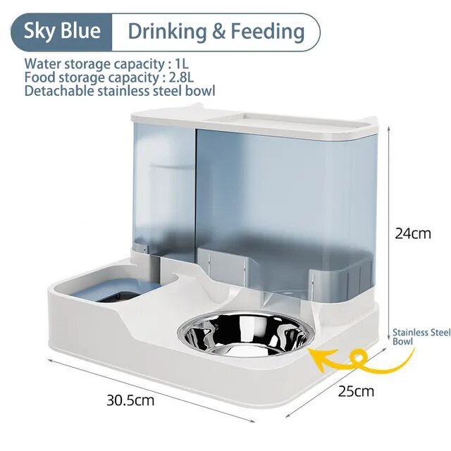 Comedero automático de agua para mascotas, tazón doble integrado para gatos y perros, 2,8 l, nuevo
