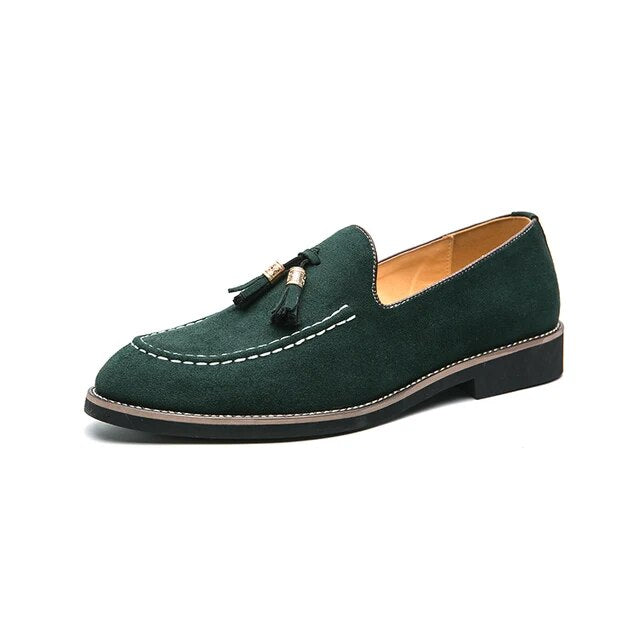 Mocasines de vestir clásicos para hombre, zapatos elegantes de marca, a la Moda Italiana, de ante, con borlas, de cuero, formales