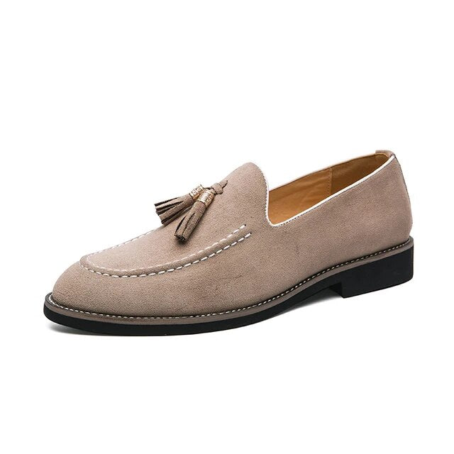 Mocasines de vestir clásicos para hombre, zapatos elegantes de marca, a la Moda Italiana, de ante, con borlas, de cuero, formales