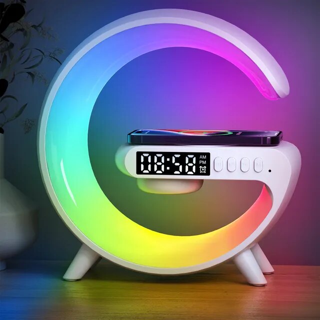 Cargador inalámbrico multifunción, soporte de altavoz, TF, RGB, luz nocturna, 15W, estación de carga rápida para iPhone, Samsung, Xiaomi, Huawei