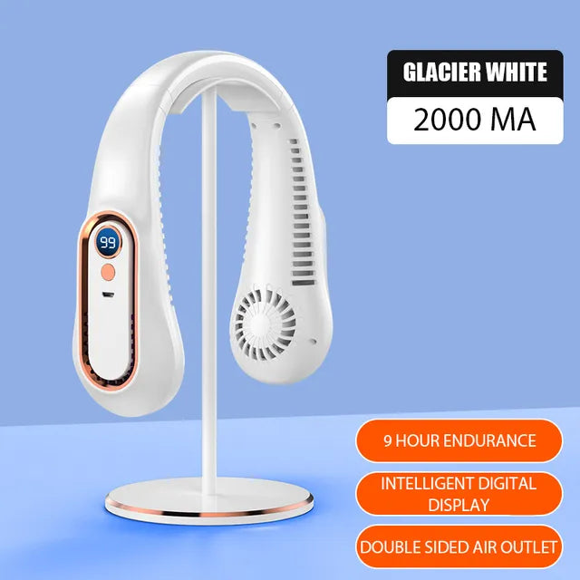 Ventilador de cuello colgante con pantalla Digital, ventilador eléctrico sin aspas, banda para el cuello, Mini enfriador de aire portátil, recargable por USB