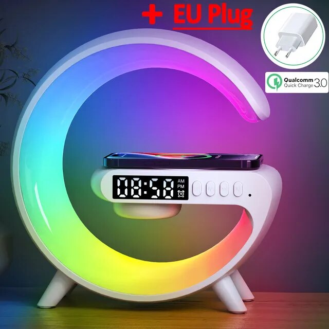 Cargador inalámbrico multifunción, soporte de altavoz, TF, RGB, luz nocturna, 15W, estación de carga rápida para iPhone, Samsung, Xiaomi, Huawei