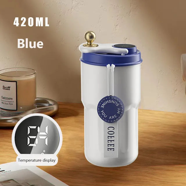 Termo inteligente de 420ml para café, taza de café con pantalla LED de temperatura, vaso de acero inoxidable 316 para acampar, regalo de Navidad