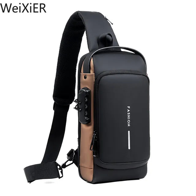 Bolso de hombro multifunción antirrobo USB para hombre, bandolera cruzada de viaje, bolsas de pecho, paquete de mensajero para hombre