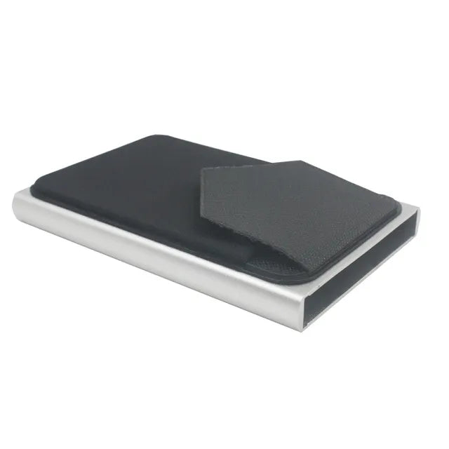 Cartera delgada de aluminio con bolsa trasera elástica, tarjetero de identificación y crédito, Mini billetera RFID, funda de tarjeta bancaria emergente automática