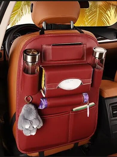 Bolsa organizadora Universal de cuero PU para asiento trasero de coche, caja de almacenamiento multifunción, estilismo automático, gran oferta